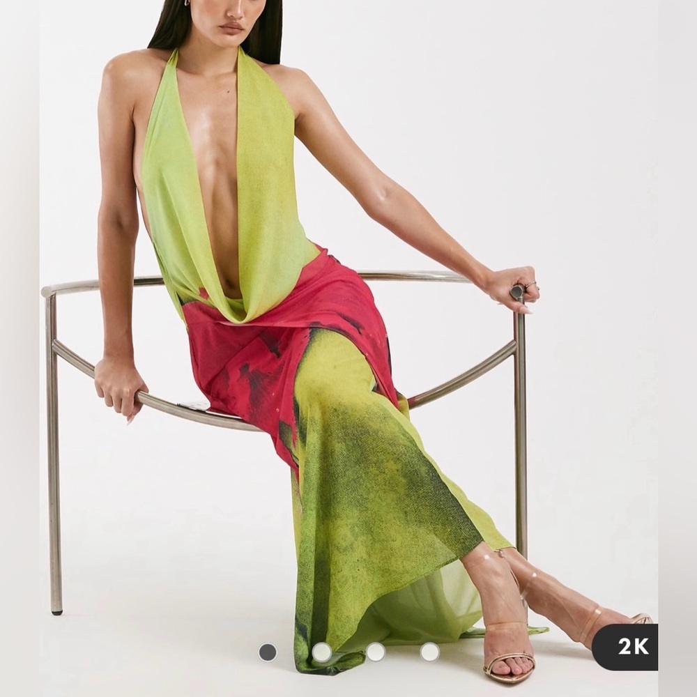 ASOS Lime Green and Red Maxi Dress - Picture 4 of 4